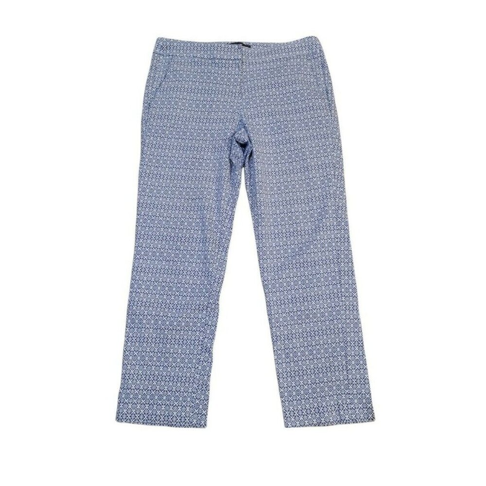 Donna Ricco NY Women's Size 10 Blue White Printed Flat Front Pants